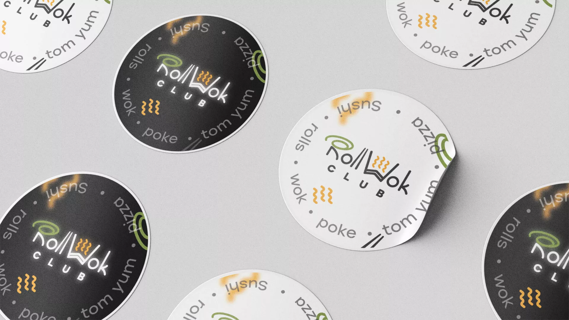 Разработка наклеек для суши-бара «Roll Wok Club» в Шилке